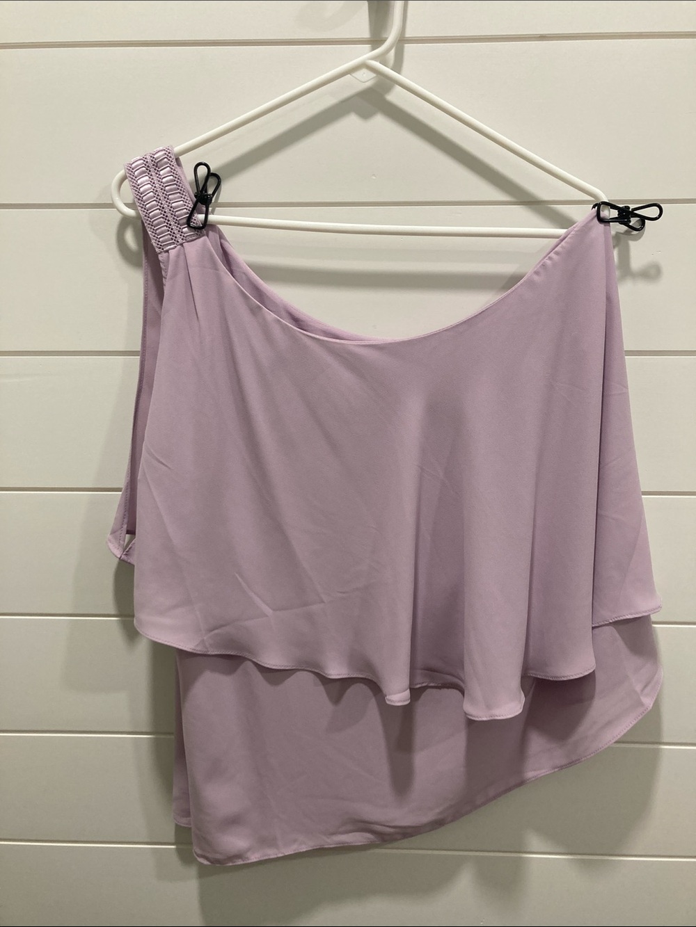 NEW White House Black Market Lavender Frost One-Shoulder Layered Blouse-Size 16